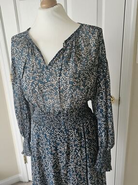 Taranko - Women's Teal Floral Long Sleeve Dress